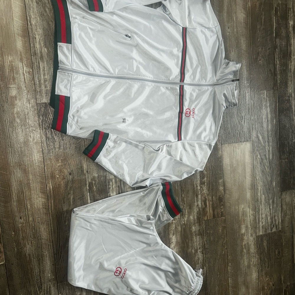 Gucci White Tracksuit with Red and Green Stripes